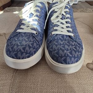 Michael Kors Navy Patterned Sneakers with White Accents